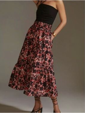 Anthropologie The Somerset Maxi Skirt in Red Floral